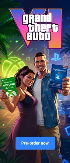 Varoņi turspēles kopijas rokās. Fonā gta 6 logo