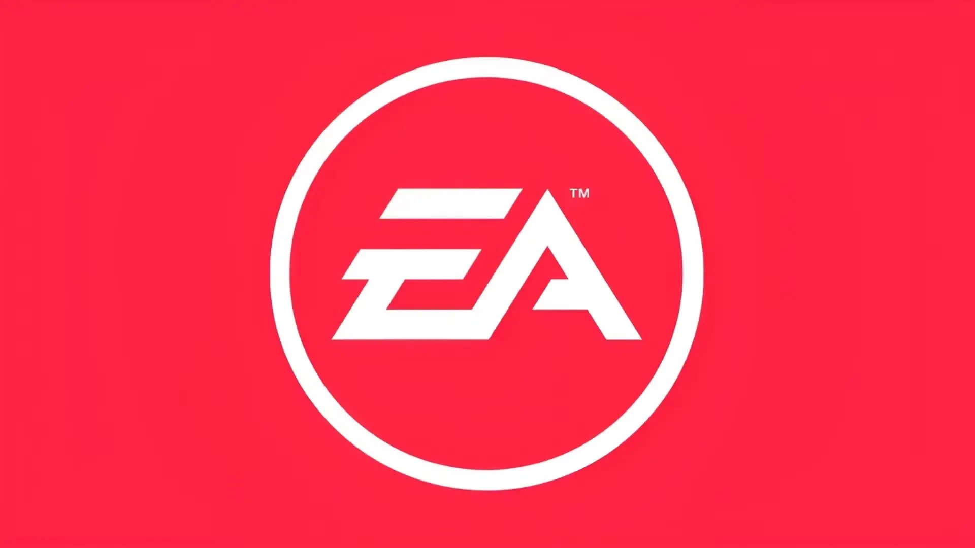 Liels un balts Electronic Arts jeb EA logotips atrodas uz spilgti sarkana fona.