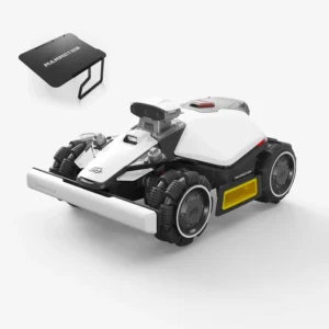 MAMMOTION LUBA Mini 2 AWD 1000 bezvadu robota zāles pļāvējs ar kamerām uz balta fona.