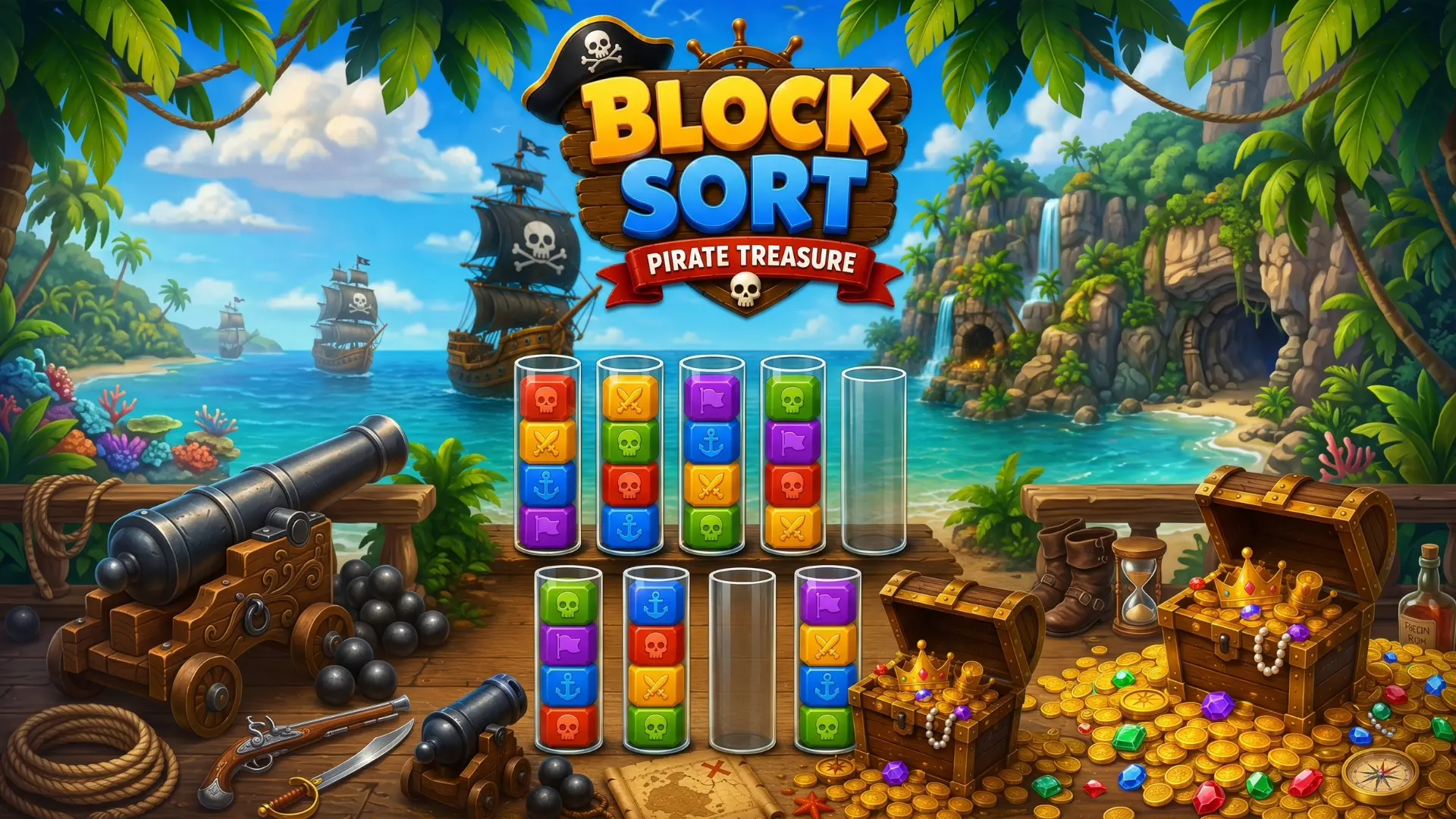 Block Sort Pirate Treasure – Logic Sorting Puzzle